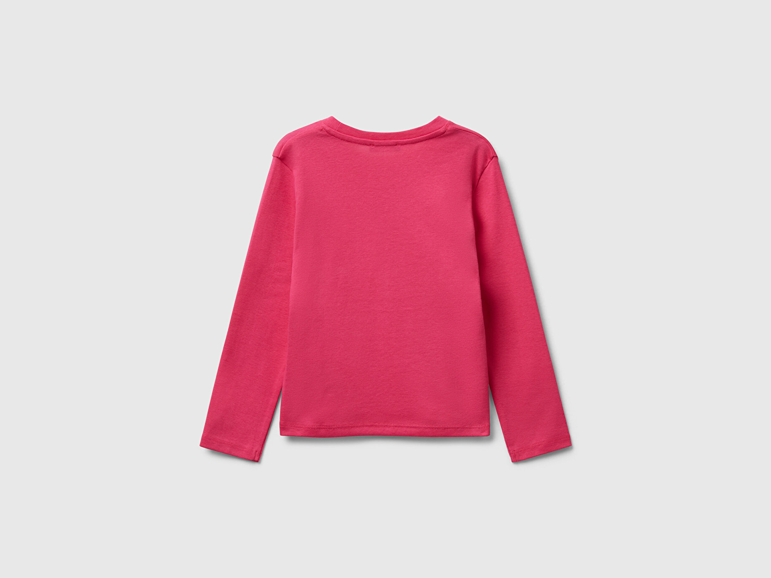 Benetton Kız Bebek Pembe Önü Parıltılı Logo Baskılı Slim Fit Uzun Kollu T-shirt