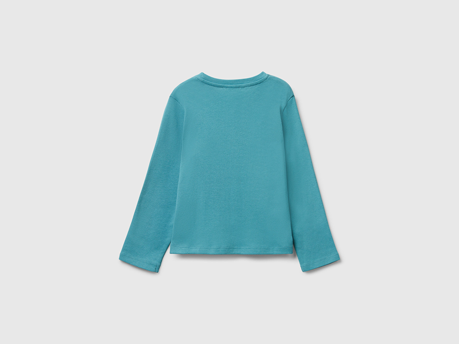 Benetton Kız Bebek Gri-Yeşil Önü Parıltılı Logo Baskılı Slim Fit Uzun Kollu T-shirt