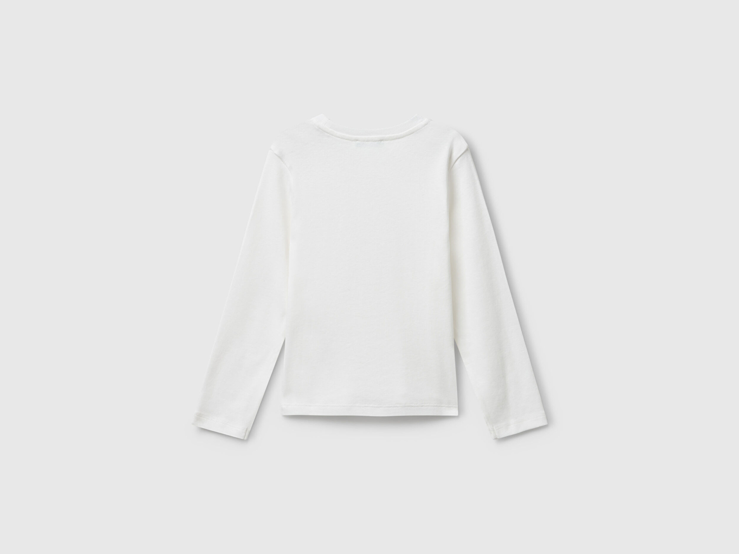 Benetton Kız Bebek Beyaz Önü Parıltılı Logo Baskılı Slim Fit Uzun Kollu T-shirt