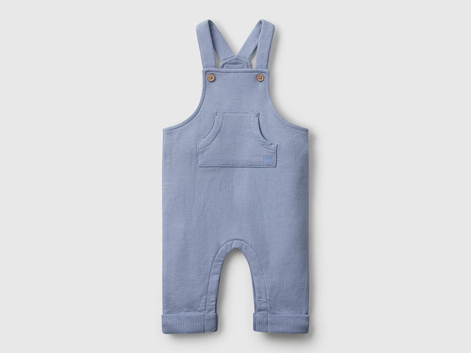 Benetton Bebek Mavi Önü Logo Etiketli Kese Cepli Düğmeli Tulum