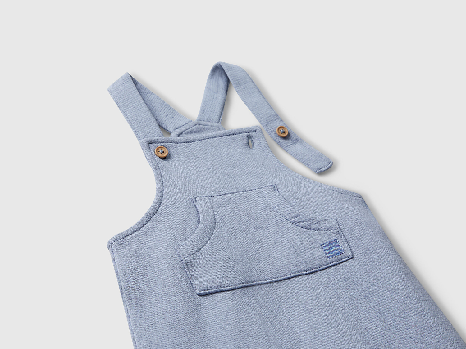 Benetton Bebek Mavi Önü Logo Etiketli Kese Cepli Düğmeli Tulum