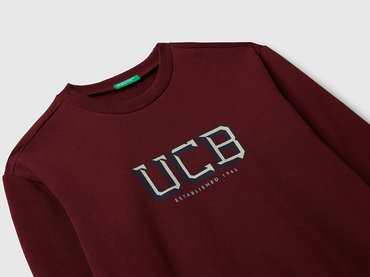 Benetton Erkek Çocuk Bordo Önü Logo Baskılı Bisiklet Yaka Regular Fit Sweatshirt