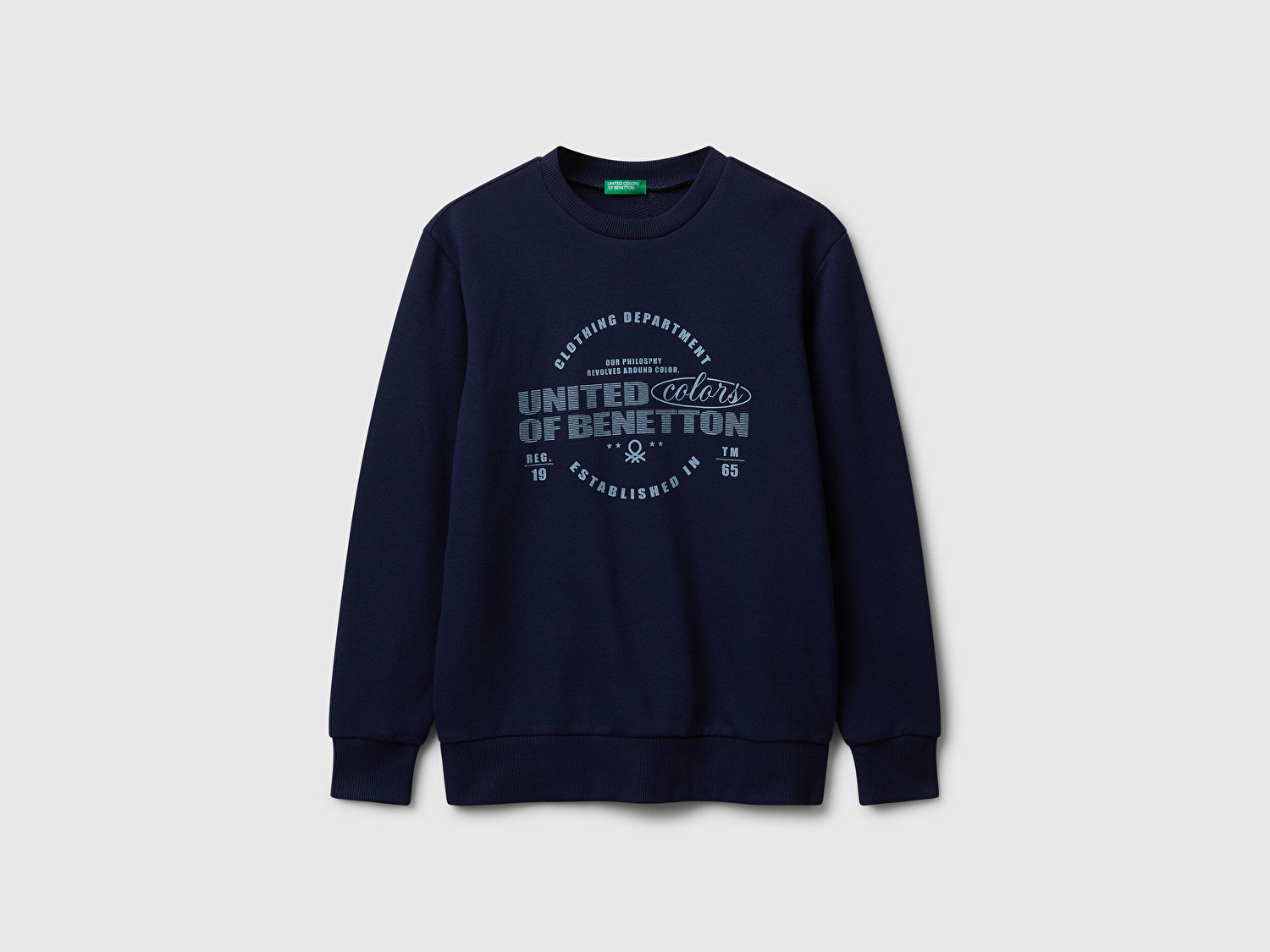 Benetton Erkek Çocuk Lacivert Önü Logo Baskılı Bisiklet Yaka Regular Fit Sweatshirt