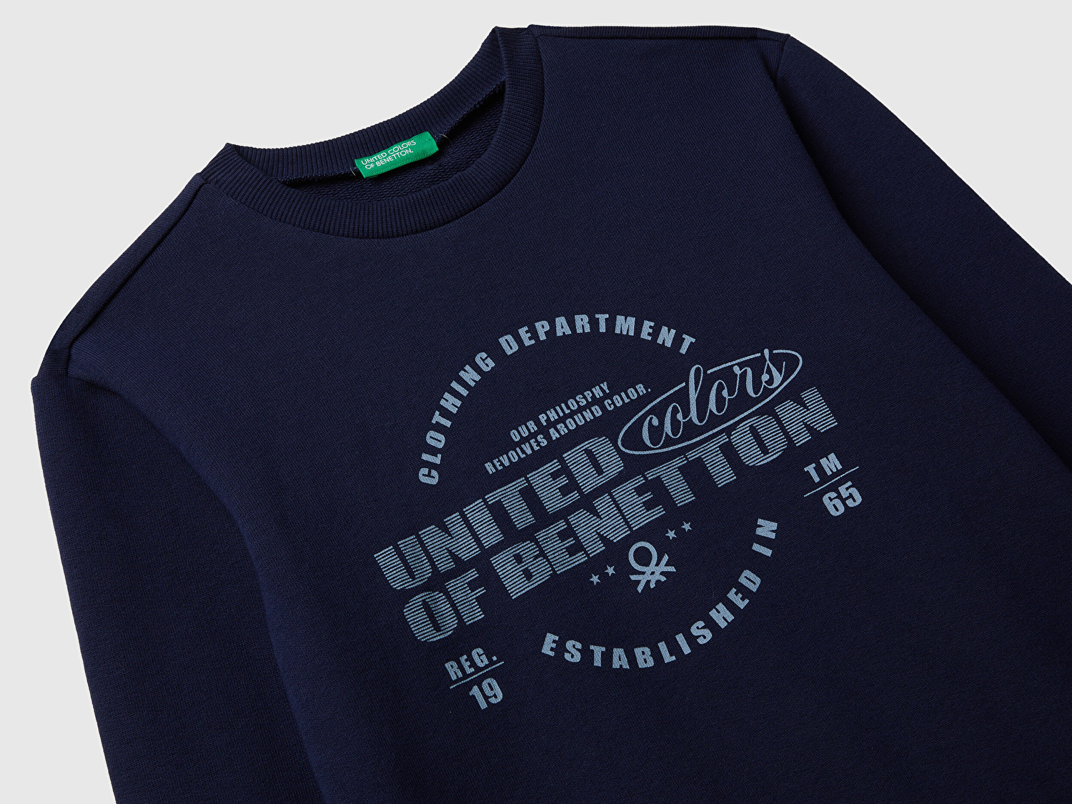 Benetton Erkek Çocuk Lacivert Önü Logo Baskılı Bisiklet Yaka Regular Fit Sweatshirt