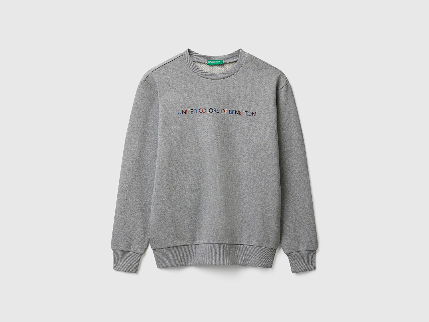 Benetton Erkek Çocuk Gri Melanj Önü Logo Baskılı Bisiklet Yaka Regular Fit Sweatshirt