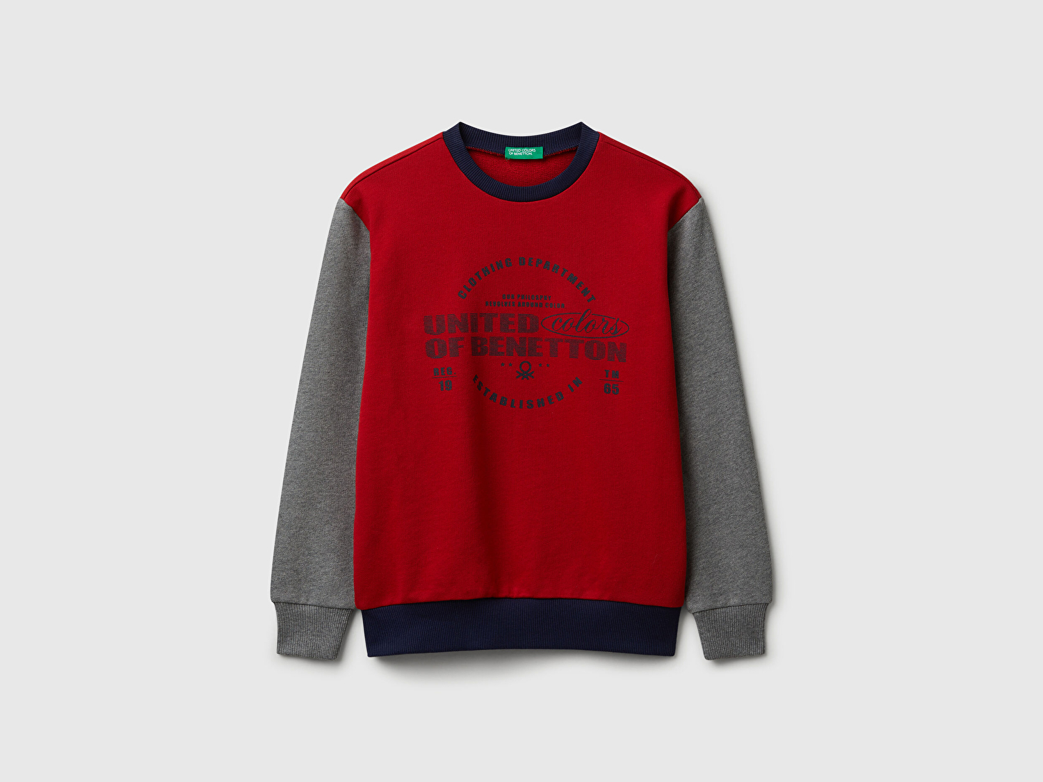 Benetton Erkek Çocuk Kırmızı-Gri Önü Logo Baskılı Bisiklet Yaka Regular Fit Sweatshirt