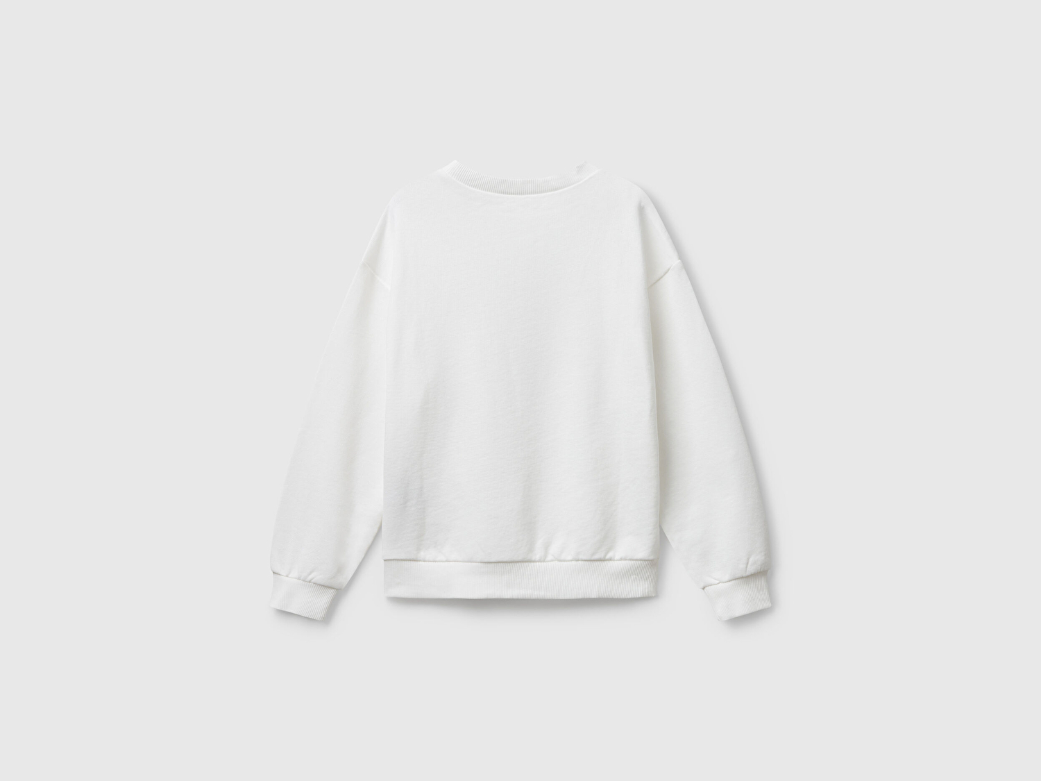 Benetton Kız Çocuk Ekru Parıltılı Logo Baskılı Ribanalı Bisiklet Yaka Sweatshirt