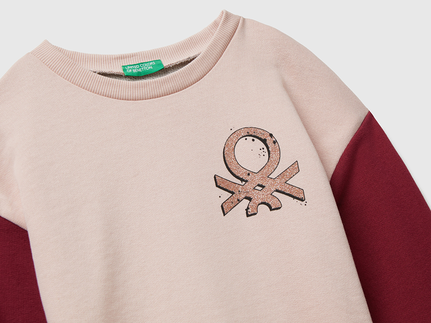 Benetton Kız Çocuk Siyah-Gri Mix Parıltılı Logo Baskılı Ribanalı Bisiklet Yaka Sweatshirt