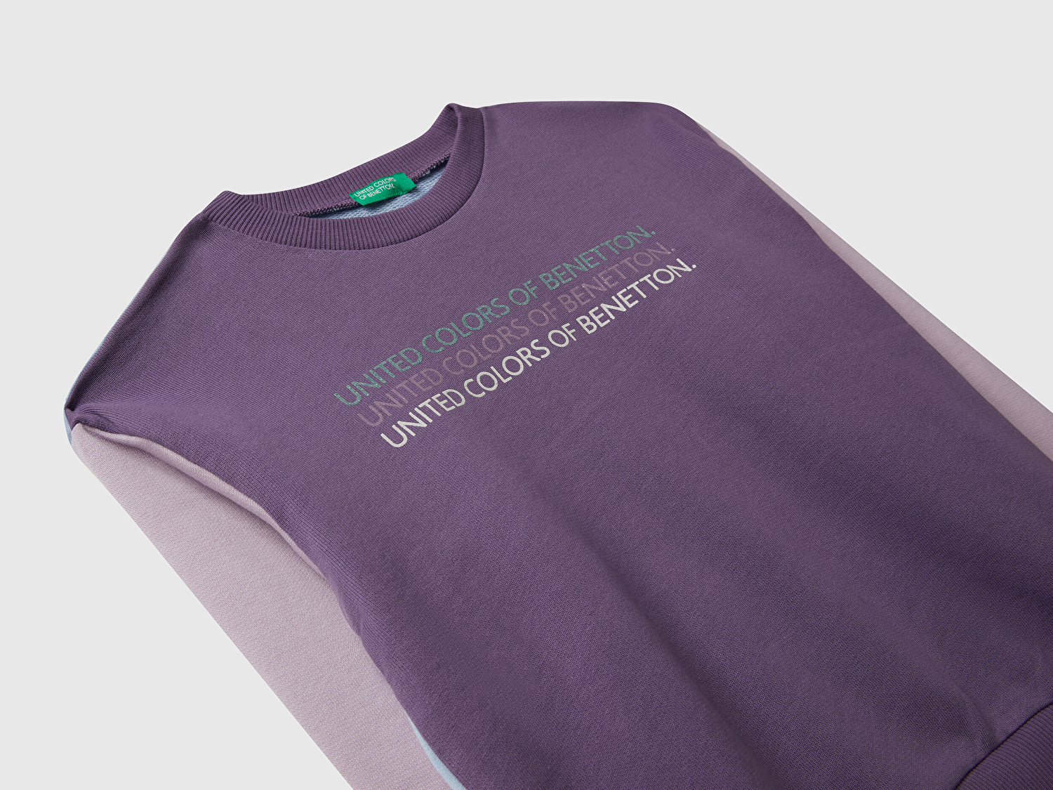 Benetton Kız Çocuk Mor-Mavi Parıltılı Logo Baskılı Ribanalı Bisiklet Yaka Sweatshirt