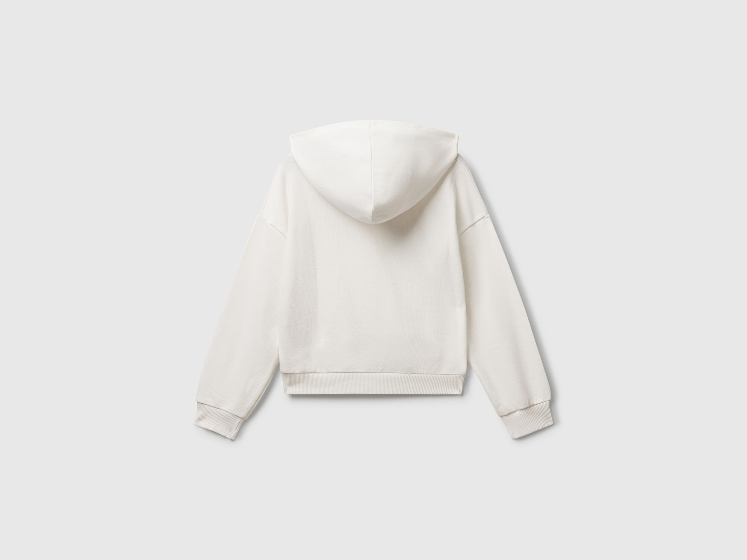 Benetton Kız Çocuk Ekru Önü Logo Baskılı Ribanalı Kapüşonlu Sweatshirt