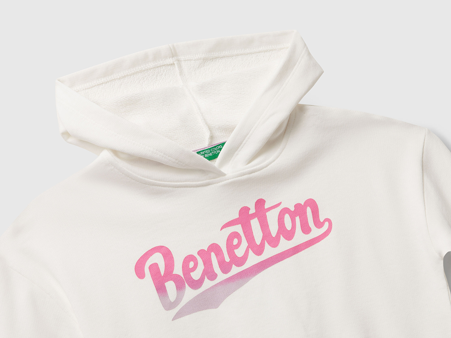 Benetton Kız Çocuk Ekru Önü Logo Baskılı Ribanalı Kapüşonlu Sweatshirt