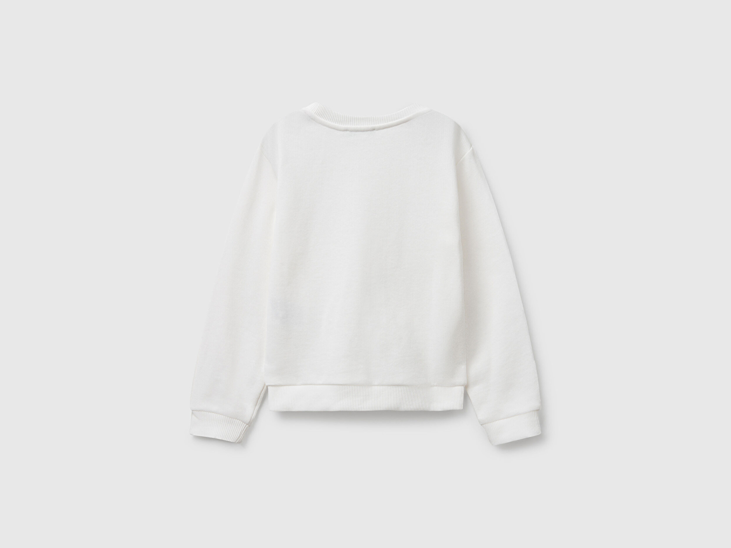 Benetton Kız Bebek Ekru Önü Simli Logo Baskılı Nervürlü Regular Fit Sweatshirt