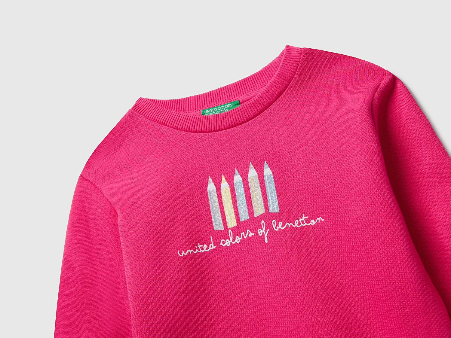 Benetton Kız Bebek Pembe Önü Simli Logo Baskılı Nervürlü Regular Fit Sweatshirt