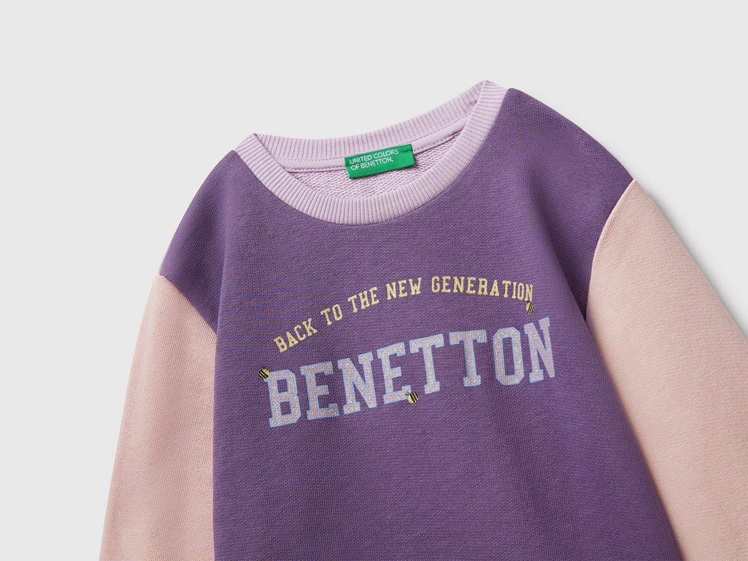 Benetton Kız Bebek Lila-Fuşya-Bej Önü Simli Logo Baskılı Nervürlü Regular Fit Sweatshirt