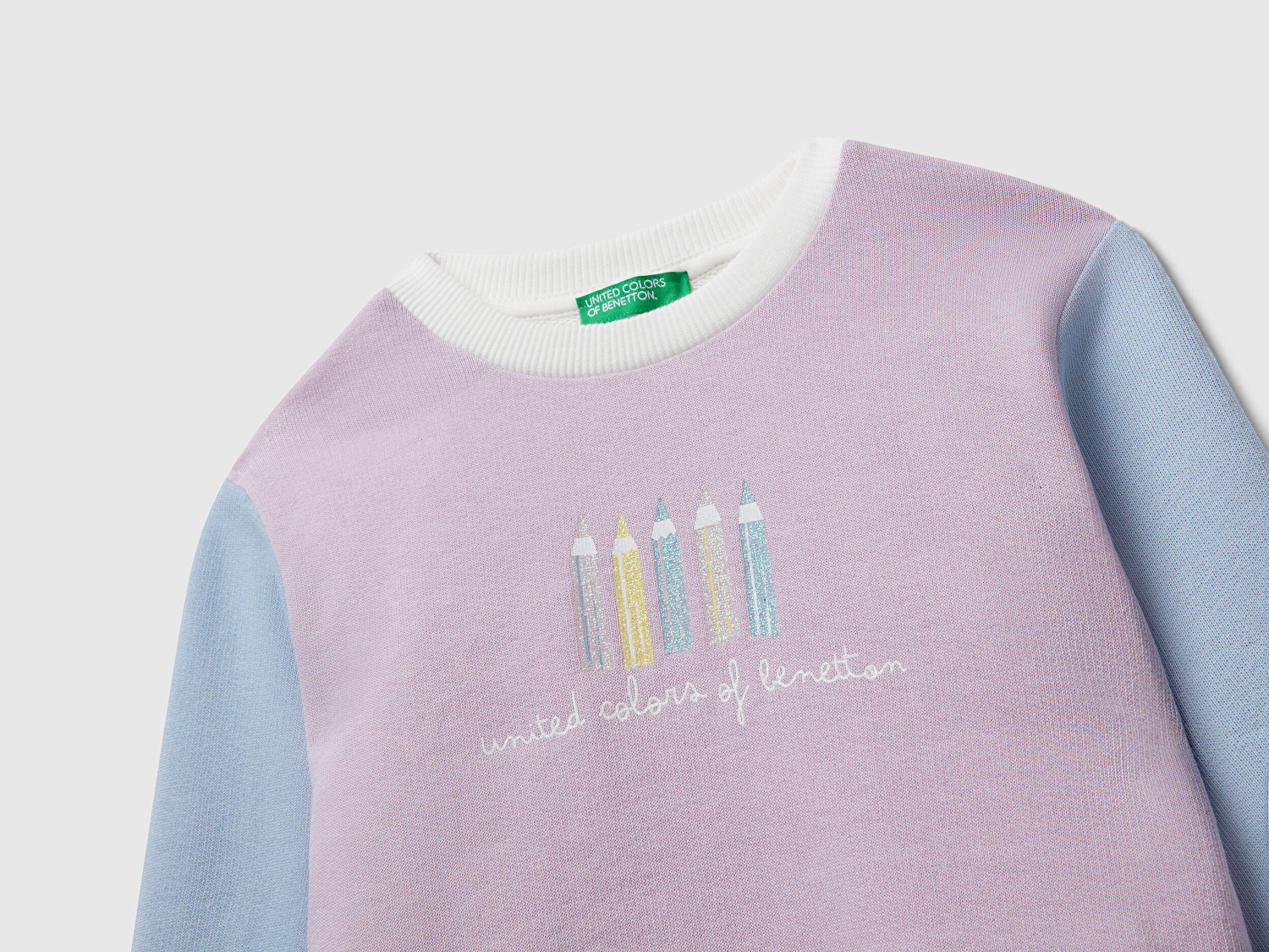 Benetton Kız Bebek Lila-Krem Önü Simli Logo Baskılı Nervürlü Regular Fit Sweatshirt