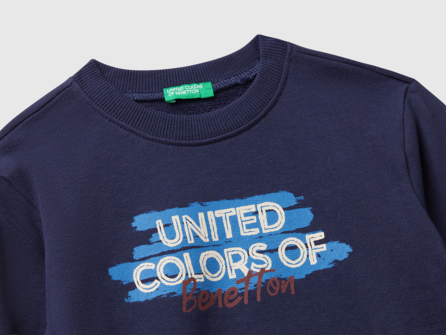 Benetton Erkek Bebek Lacivert Önü Logo Baskılı Bisiklet Yaka Sweatshirt
