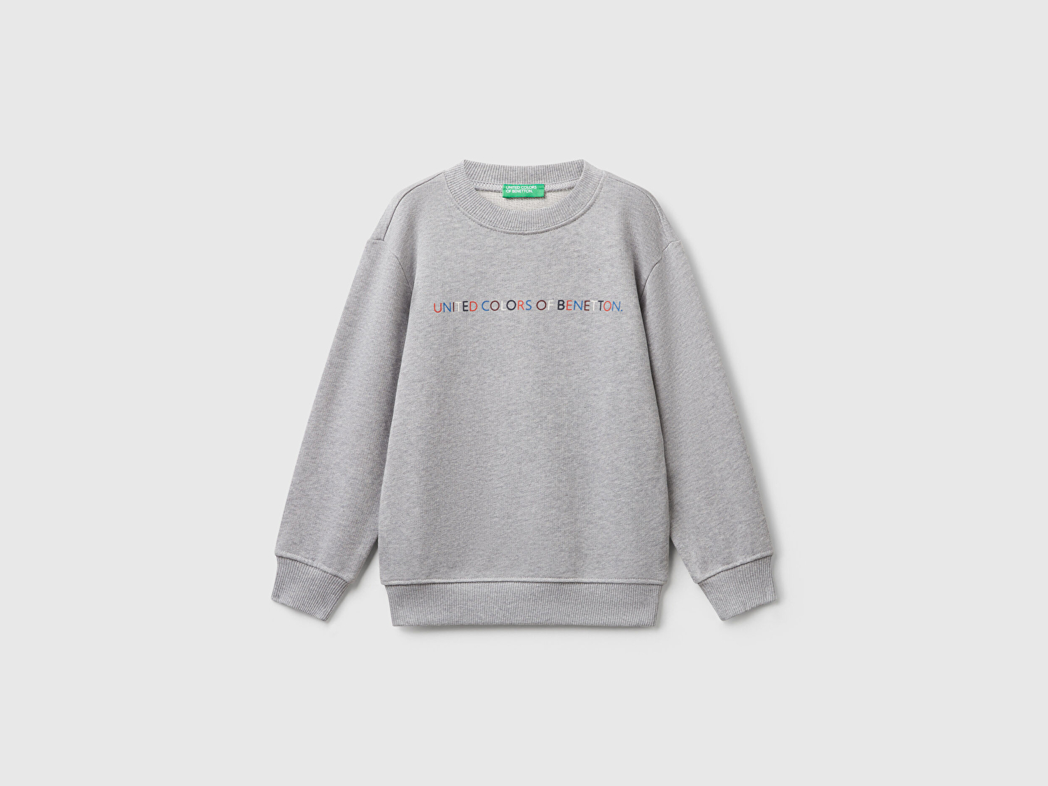 Benetton Erkek Bebek Gri Melanj Önü Logo Baskılı Bisiklet Yaka Sweatshirt