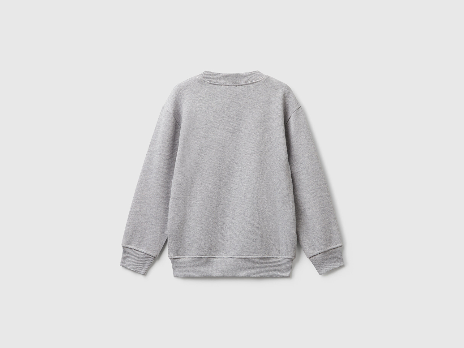 Benetton Erkek Bebek Gri Melanj Önü Logo Baskılı Bisiklet Yaka Sweatshirt