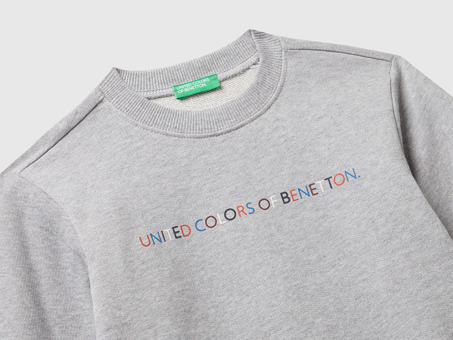 Benetton Erkek Bebek Gri Melanj Önü Logo Baskılı Bisiklet Yaka Sweatshirt