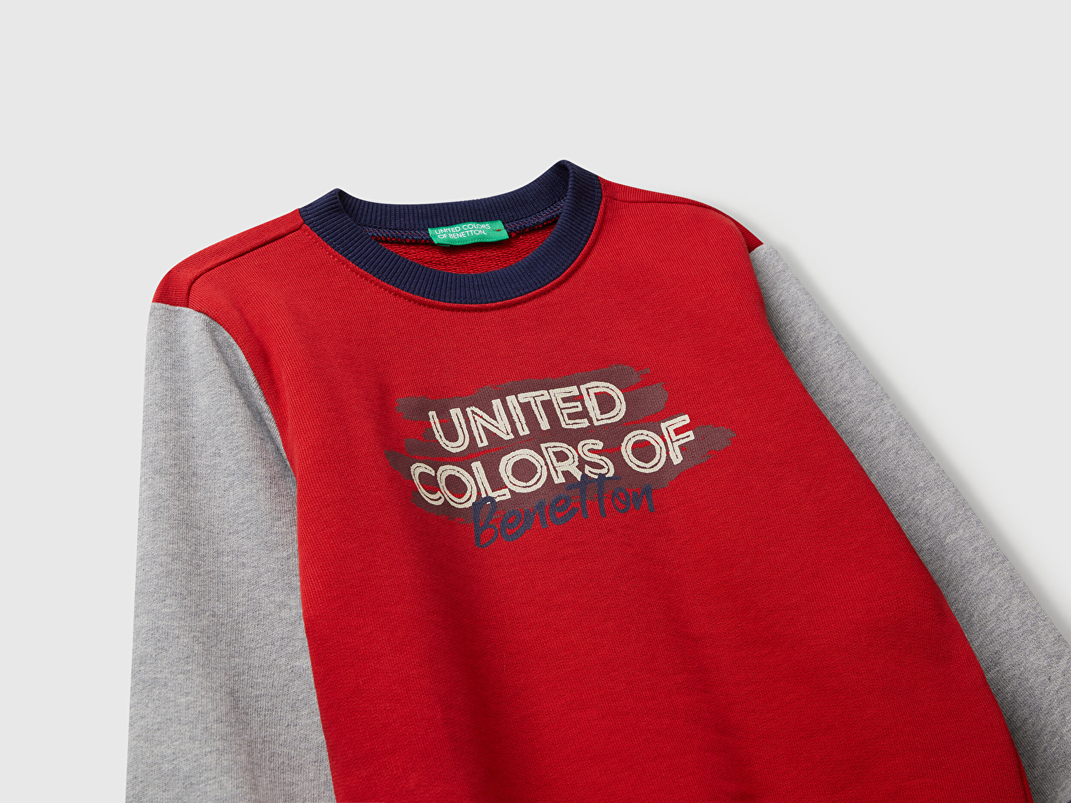Benetton Erkek Bebek Kırmızı-Gri Önü Logo Baskılı Bisiklet Yaka Sweatshirt