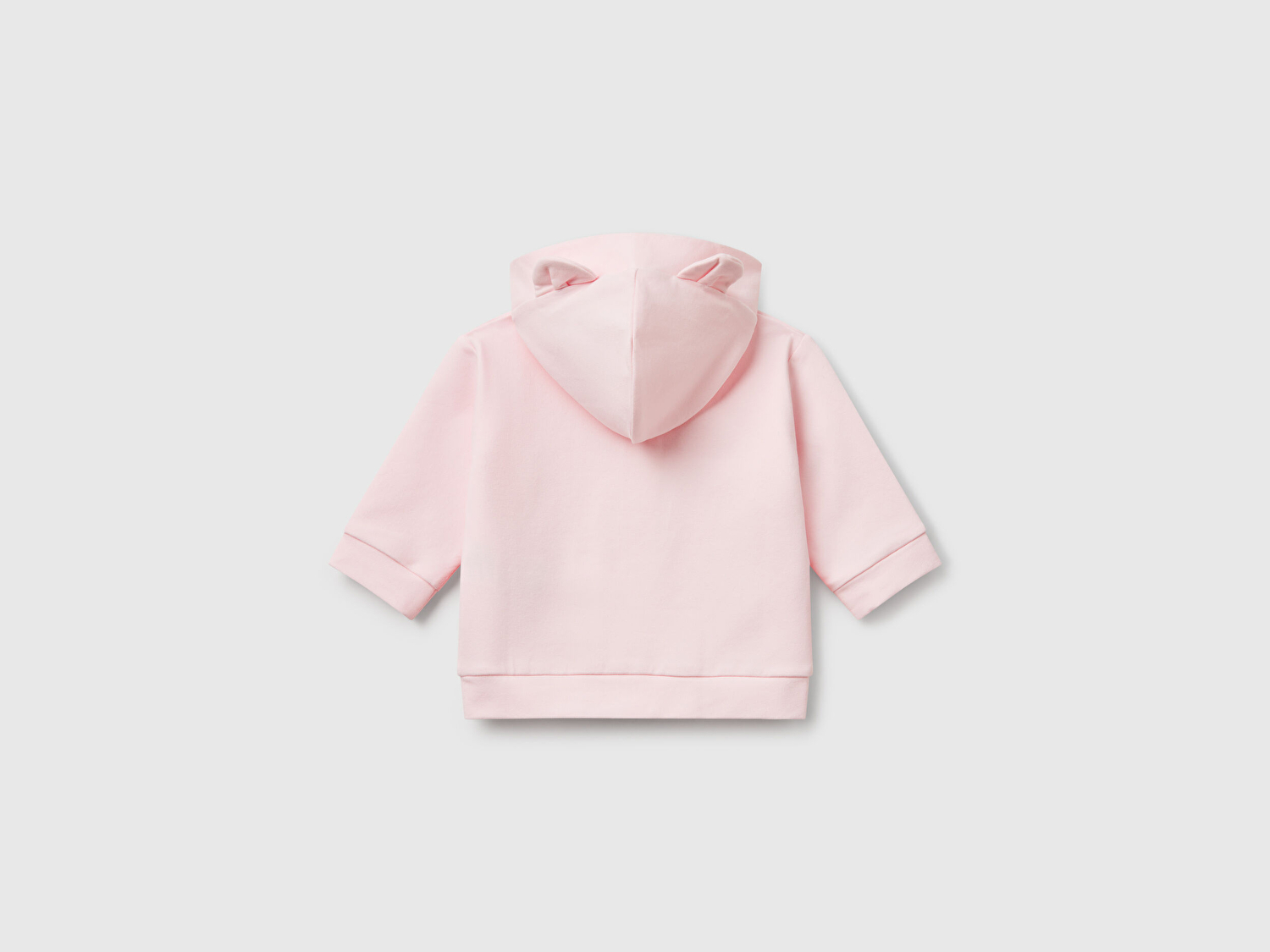 Benetton Bebek Pembe Logo Etiketli Fermuarlı Kulaklı Kapüşonlu Sweatshirt
