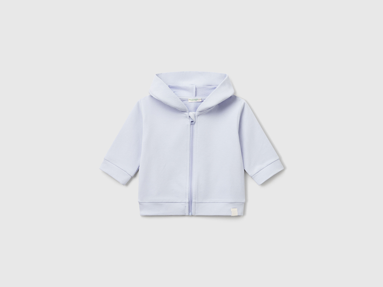 Benetton Bebek Açık Mavi Logo Etiketli Fermuarlı Kulaklı Kapüşonlu Sweatshirt