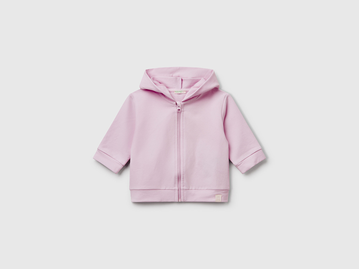 Benetton Bebek Lila Logo Etiketli Fermuarlı Kulaklı Kapüşonlu Sweatshirt