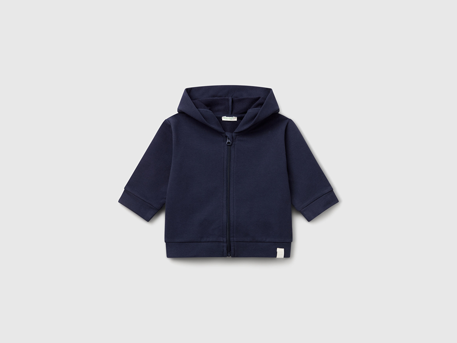 Benetton Bebek Lacivert Logo Etiketli Fermuarlı Kulaklı Kapüşonlu Sweatshirt