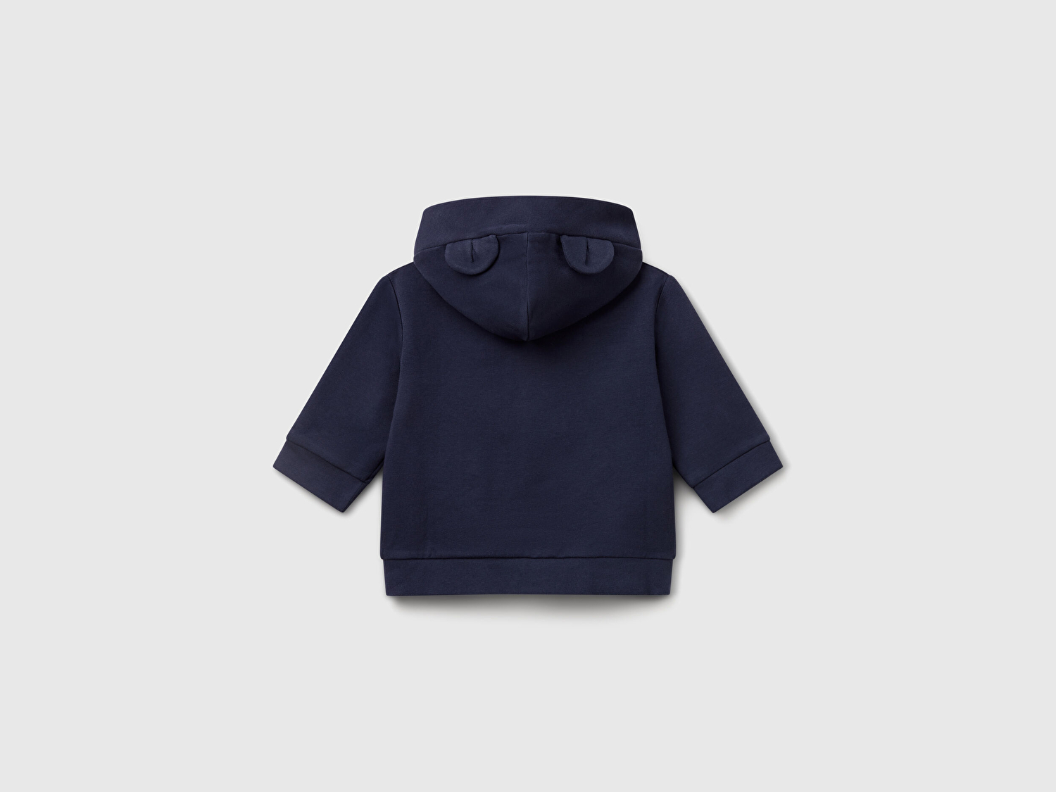 Benetton Bebek Lacivert Logo Etiketli Fermuarlı Kulaklı Kapüşonlu Sweatshirt
