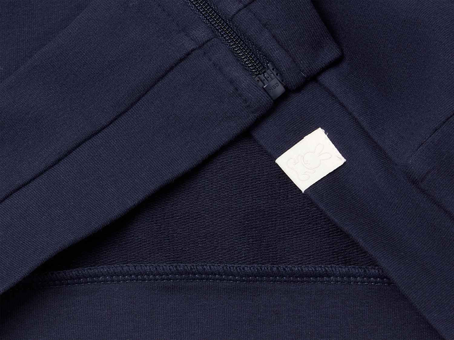 Benetton Bebek Lacivert Logo Etiketli Fermuarlı Kulaklı Kapüşonlu Sweatshirt