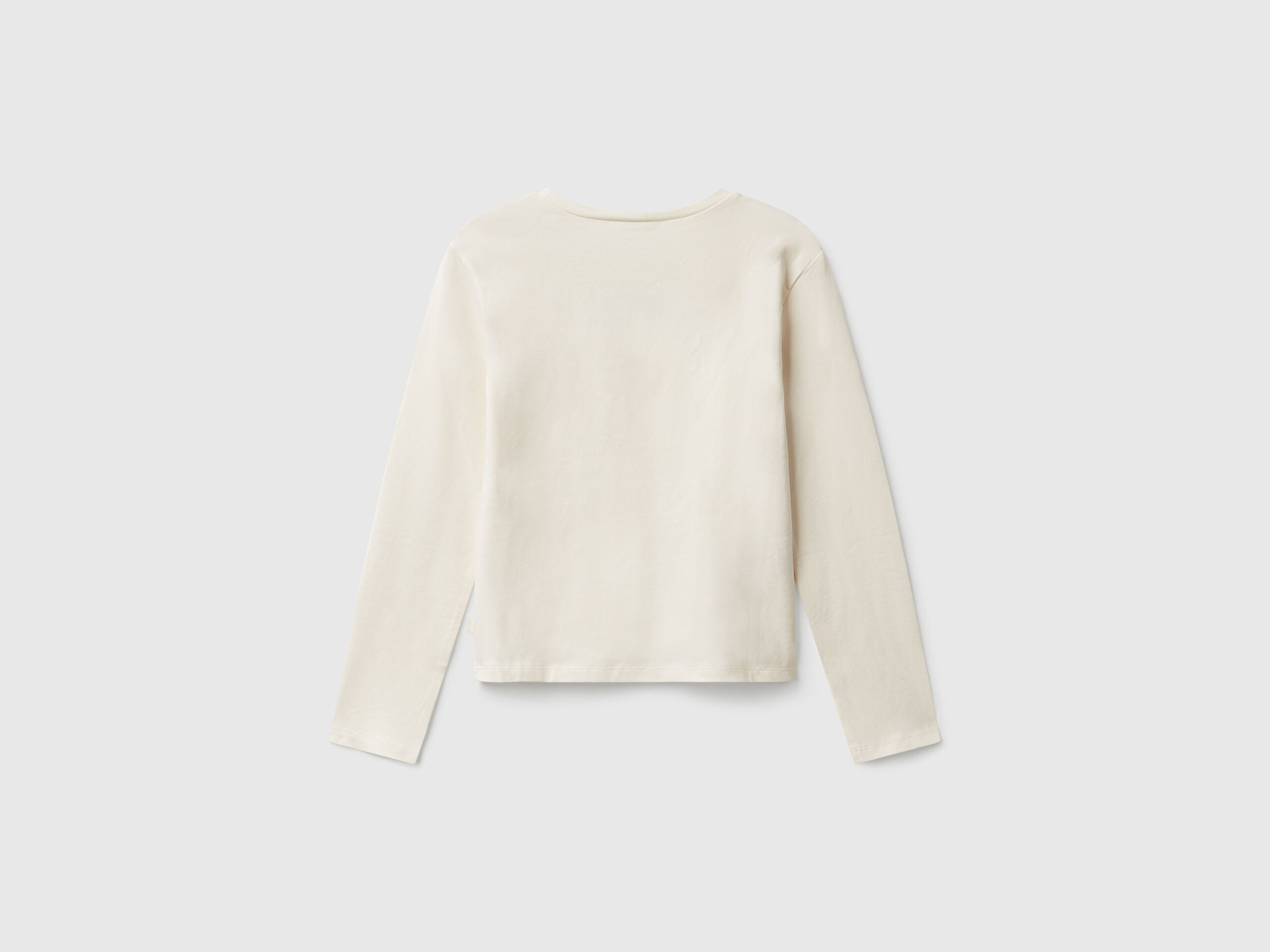 Benetton Kız Çocuk Ekru Önü Baskılı Logo Etiketli Jarse Uzun Kollu T-shirt