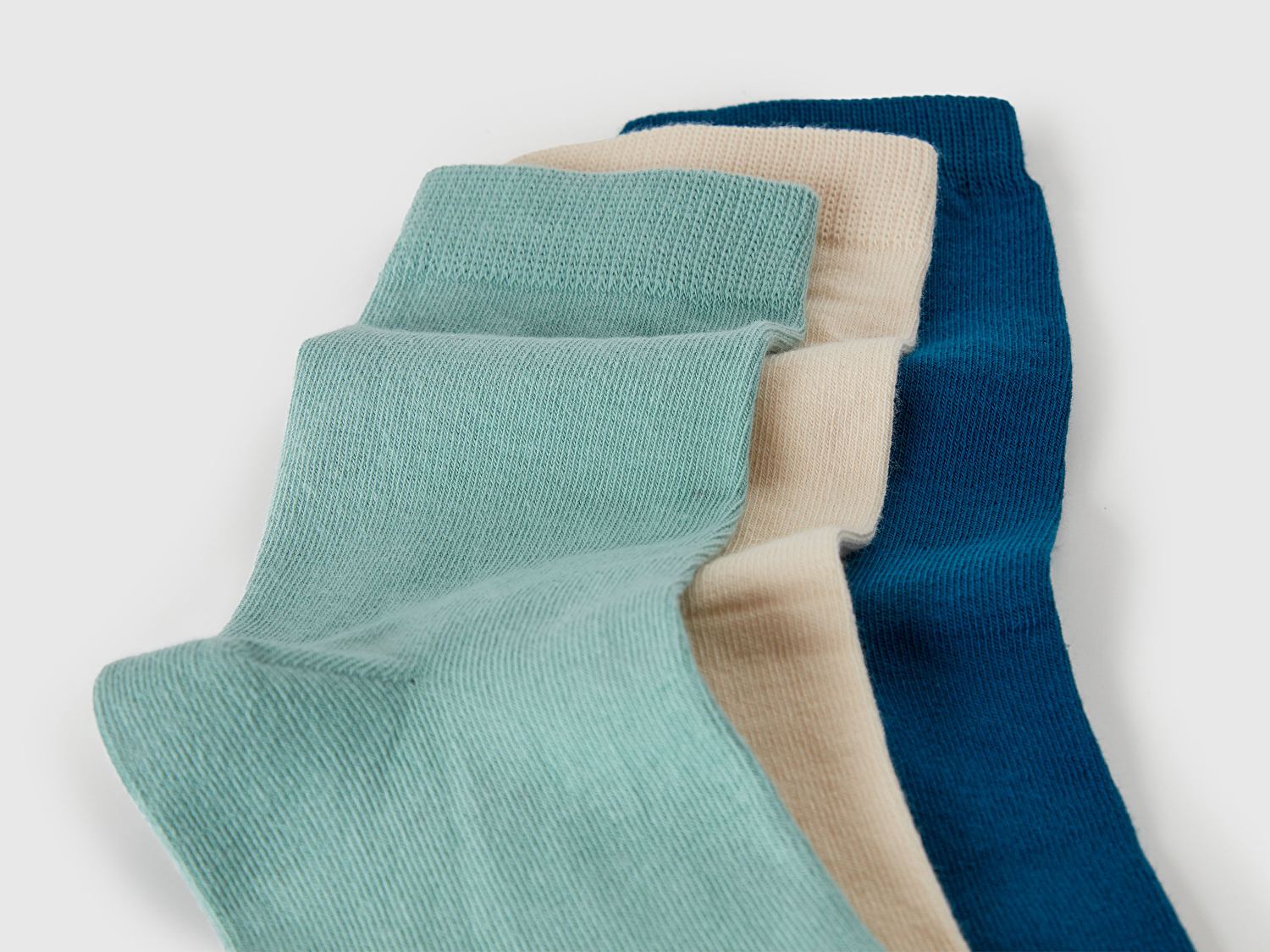 Benetton Unisex Krem-Yeşil-Mavi 3'lü Soket Çorap