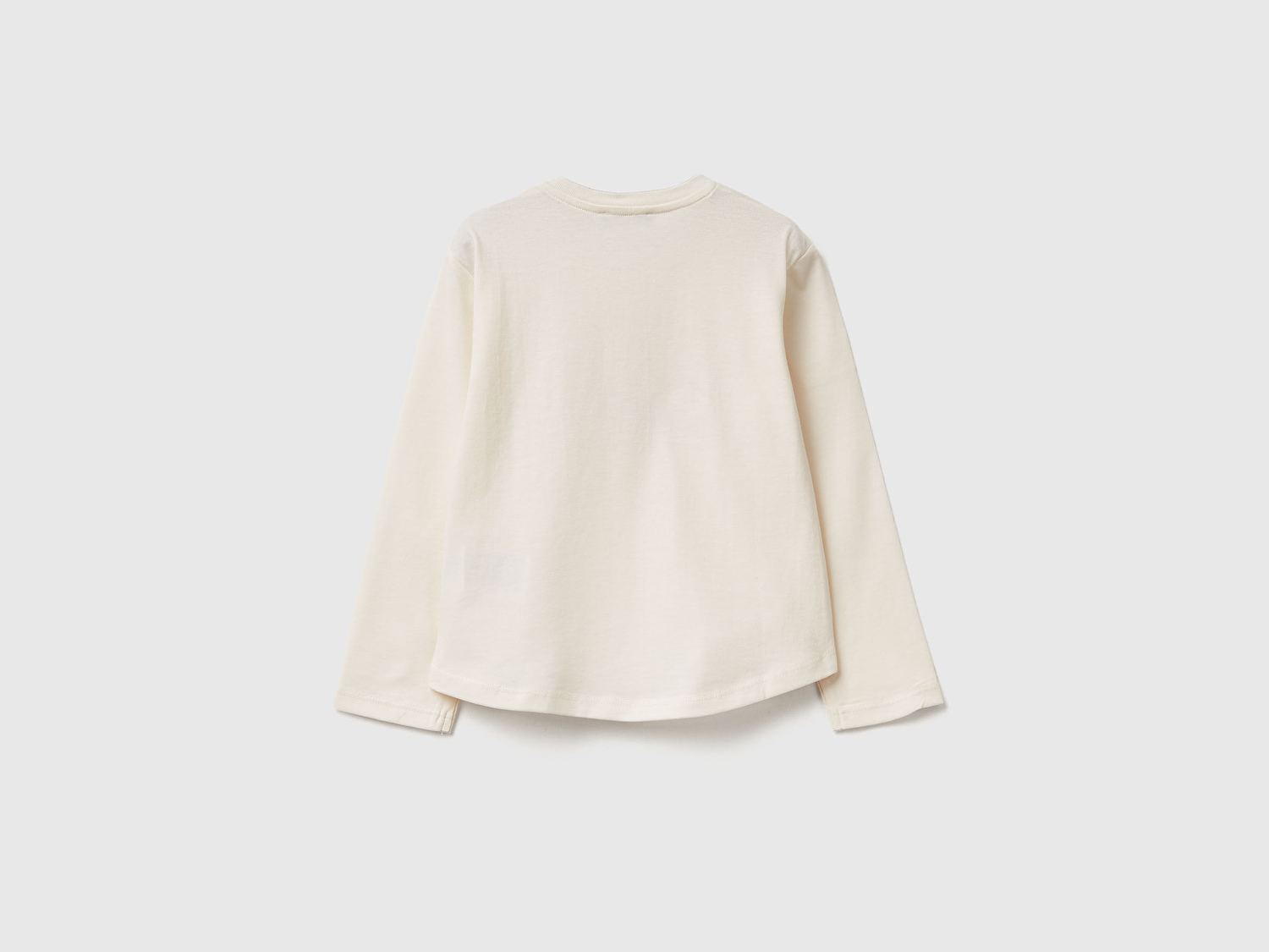 Benetton Kız Bebek Ekru Önü Baskılı Ribana Yakalı Uzun Kollu T-shirt