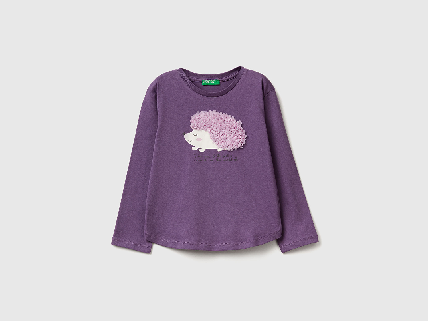 Benetton Kız Bebek Mor Önü Baskılı Ribana Yakalı Uzun Kollu T-shirt