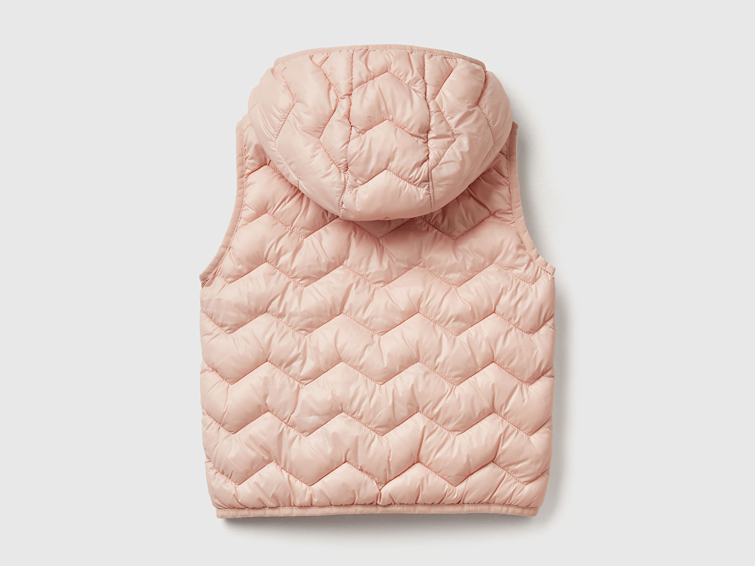 Benetton Kız Bebek Toz Pembe Simli Logo İşlemeli Kapüşonlu Yelek