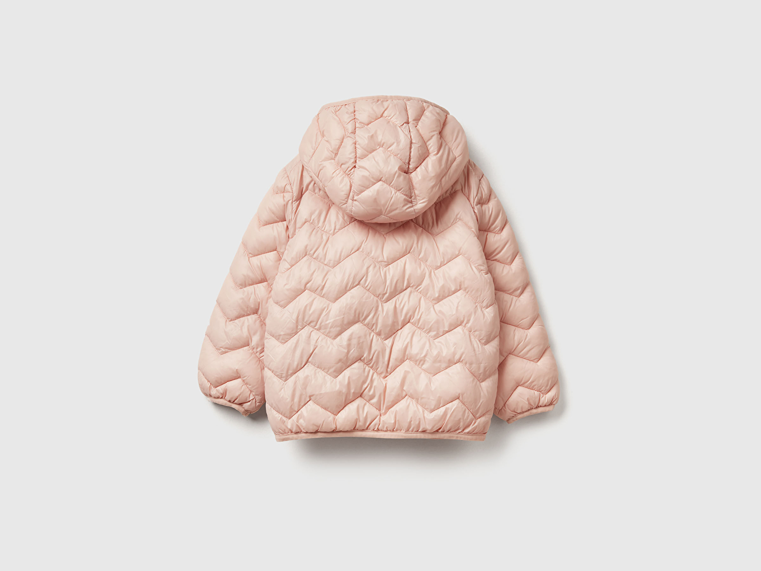 Benetton Kız Bebek Toz Pembe Simli Logo İşlemeli Kapüşonlu Mevsimlik İnce Mont