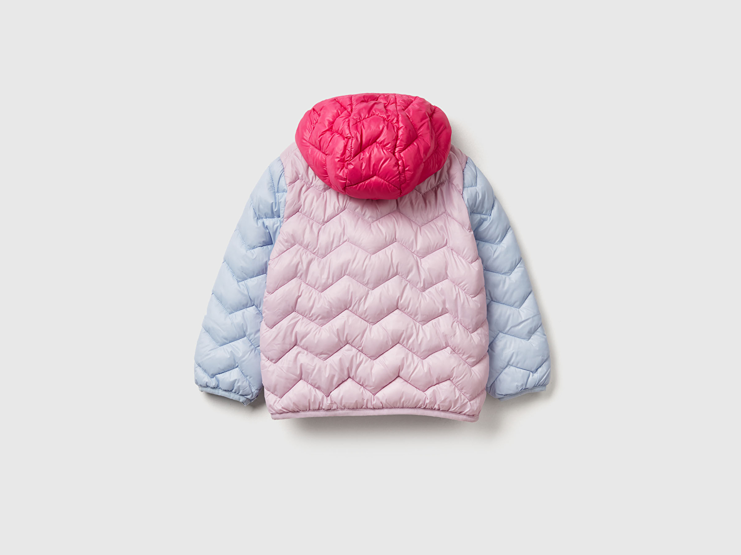 Benetton Kız Bebek Lila-Pembe Simli Logo İşlemeli Kapüşonlu Mevsimlik İnce Mont