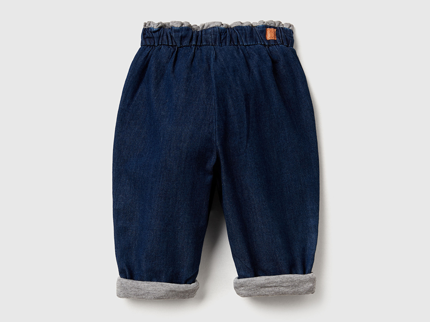 Benetton Bebek Lacivert Logo Etiketli Astarlı Beli Lastikli İpli Denim Pantolon