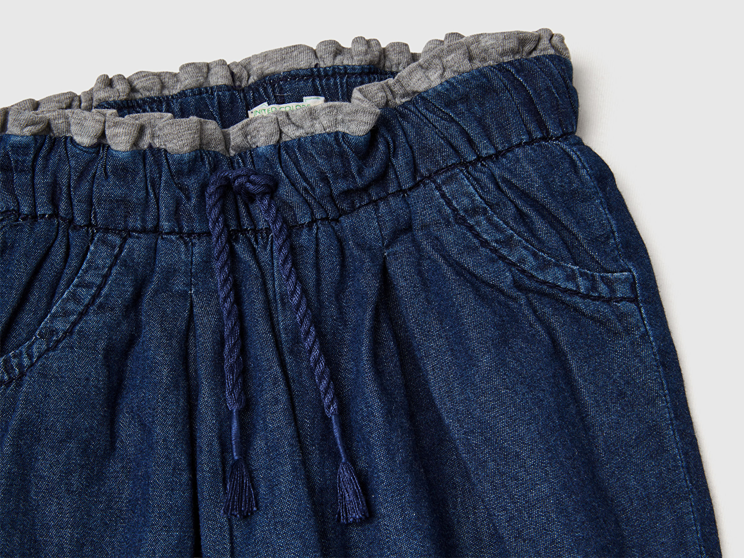 Benetton Bebek Lacivert Logo Etiketli Astarlı Beli Lastikli İpli Denim Pantolon