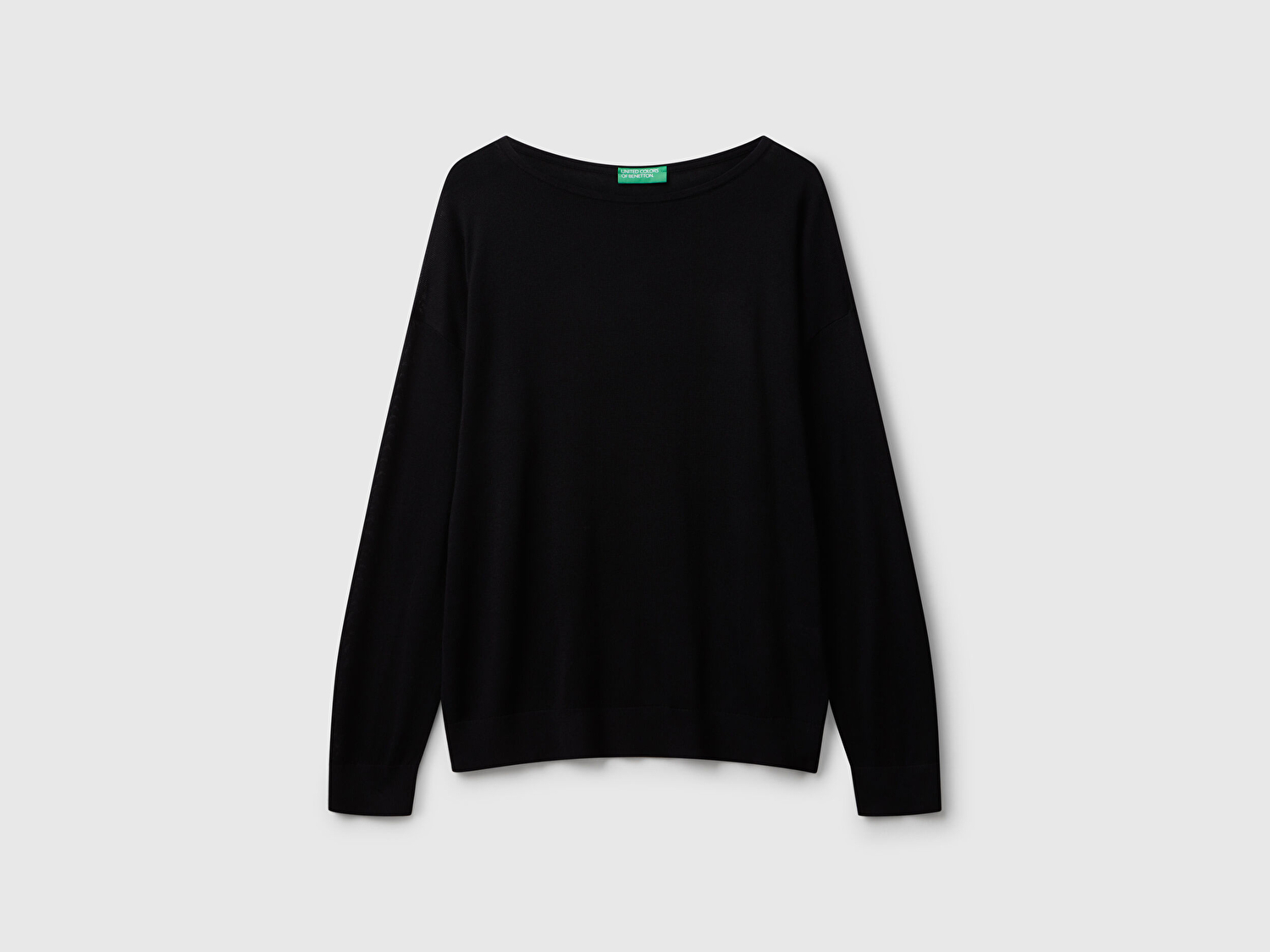 Benetton Kadın Sİyah %100 Viskoz Kayık Yaka Kazak