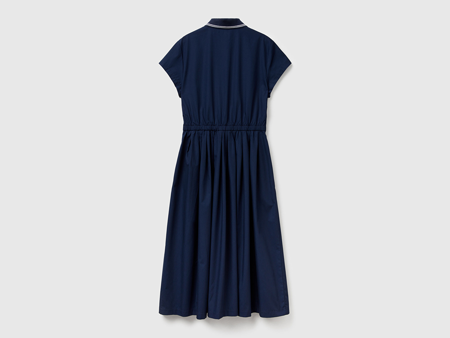 Benetton Kadın Lacivert %100 Pamuk Düğmeli Beli Bağcıklı Gömlek Yaka Elbise