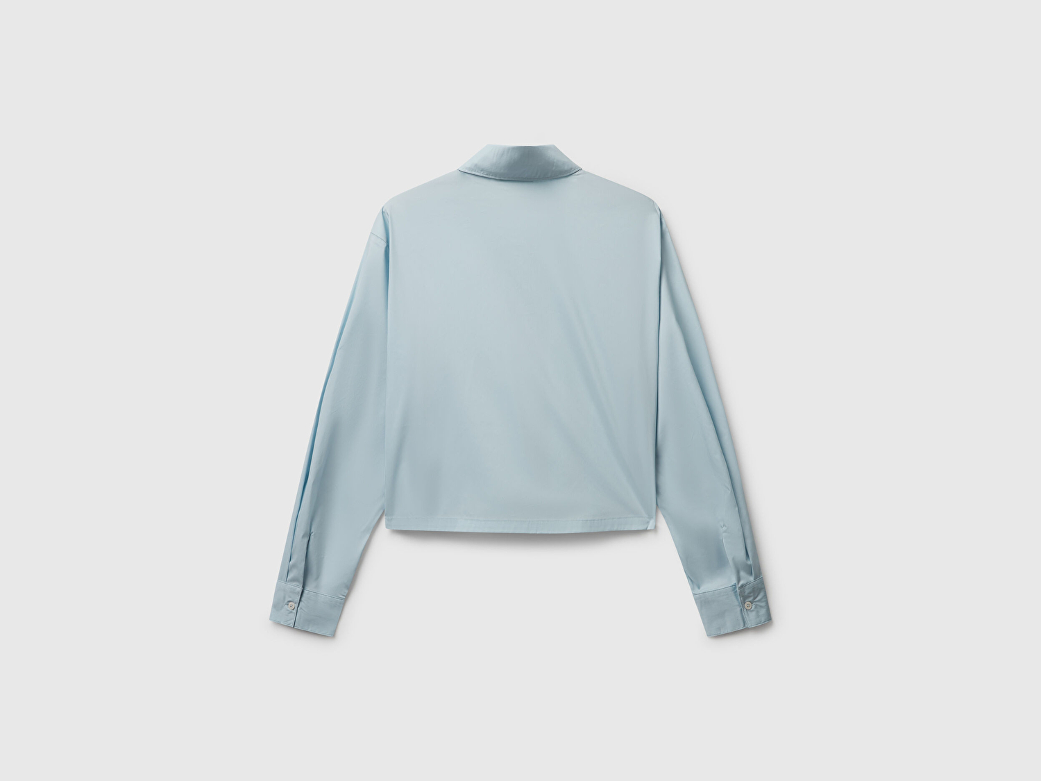 Benetton Kadın Açık Mavi Pamuk Karışımlı Streç Poplin Gömlek