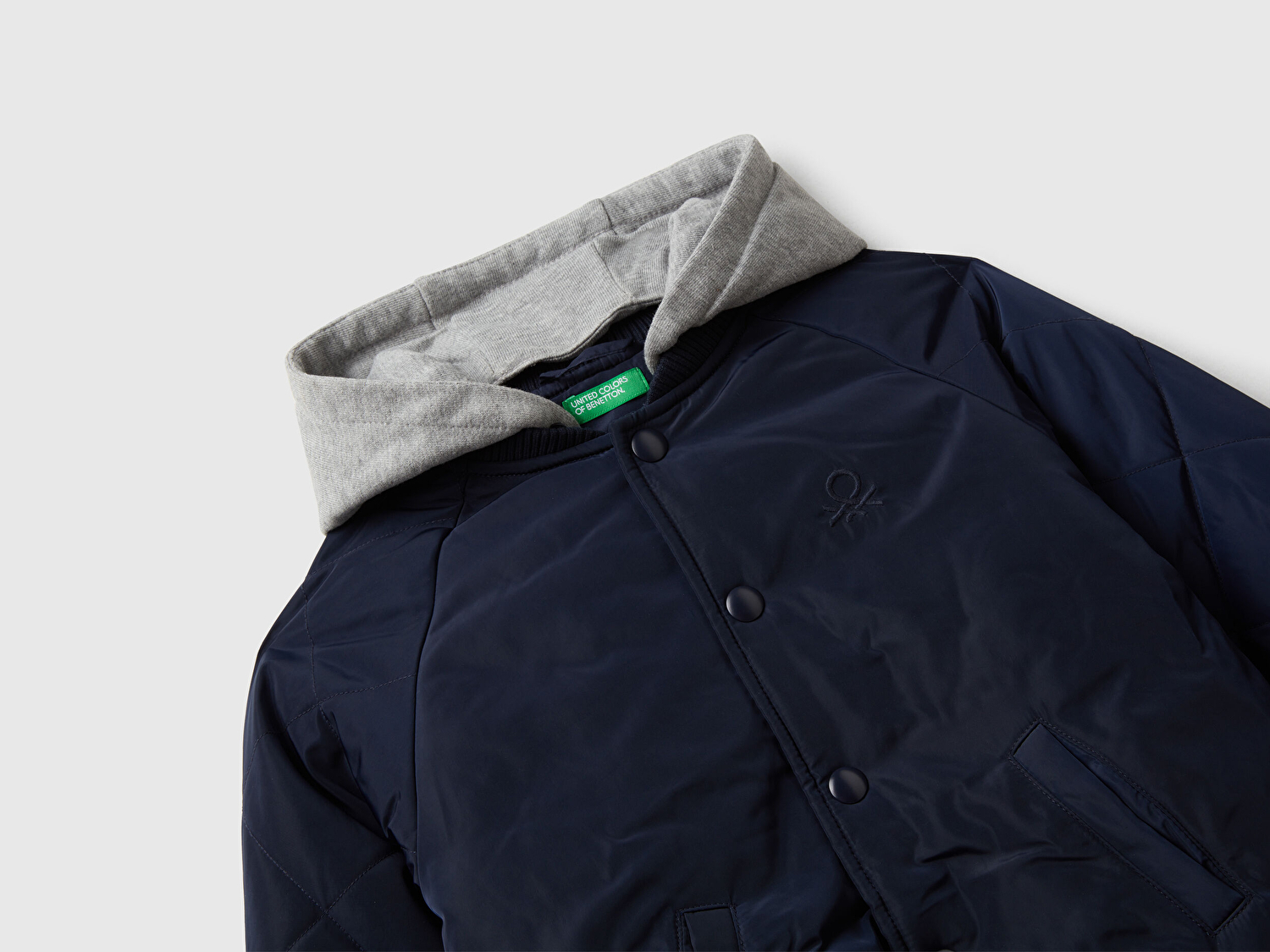 Benetton Erkek Bebek Lacivert Logolu Kolu Kapitone Çıkarılabilir Kapüşonlu Bomber Ceket