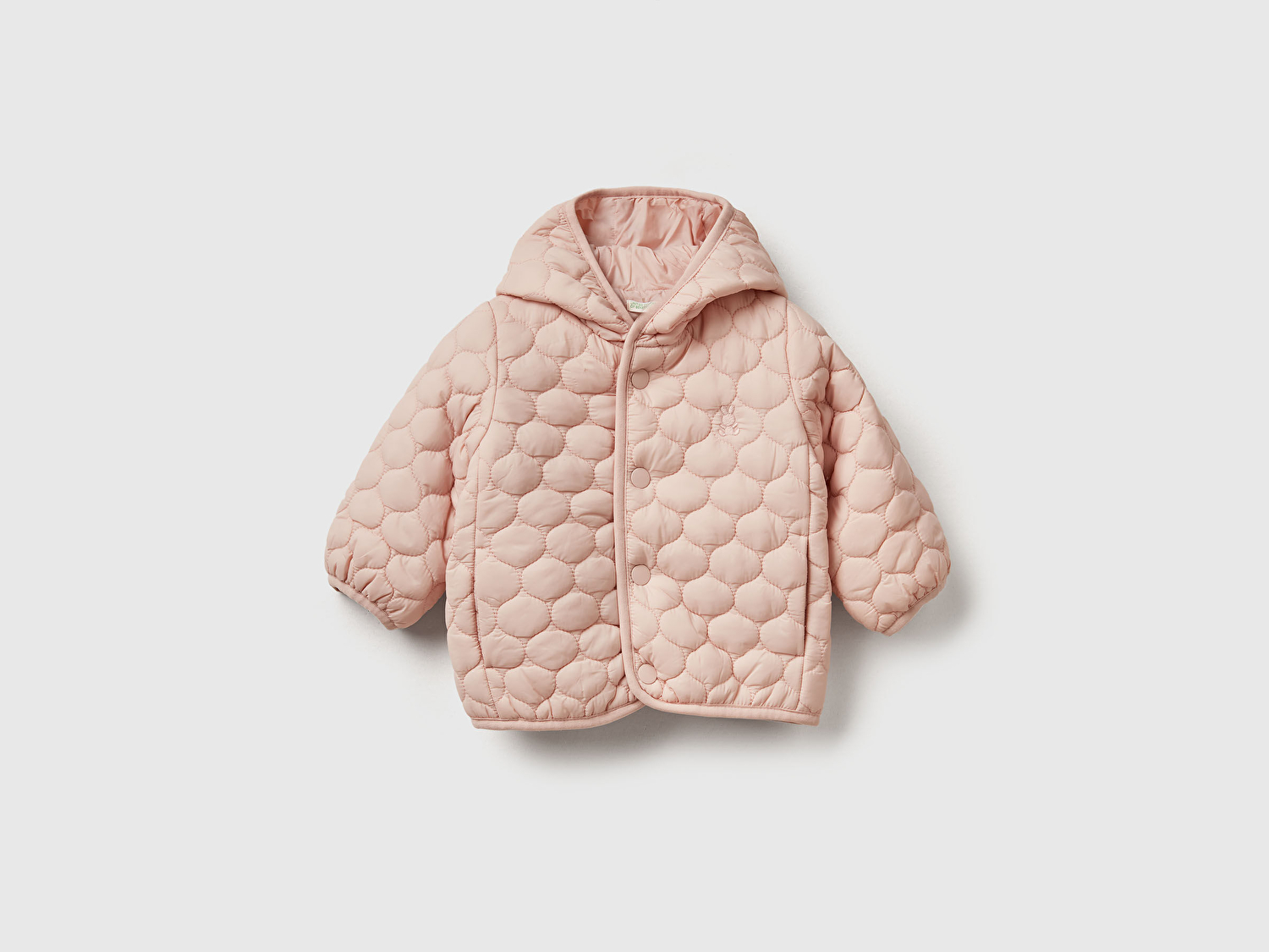 Benetton Bebek Toz Pembe Tavşan İşlemeli Kapitone Çıtçıtlı Kapüşonlu Ceket
