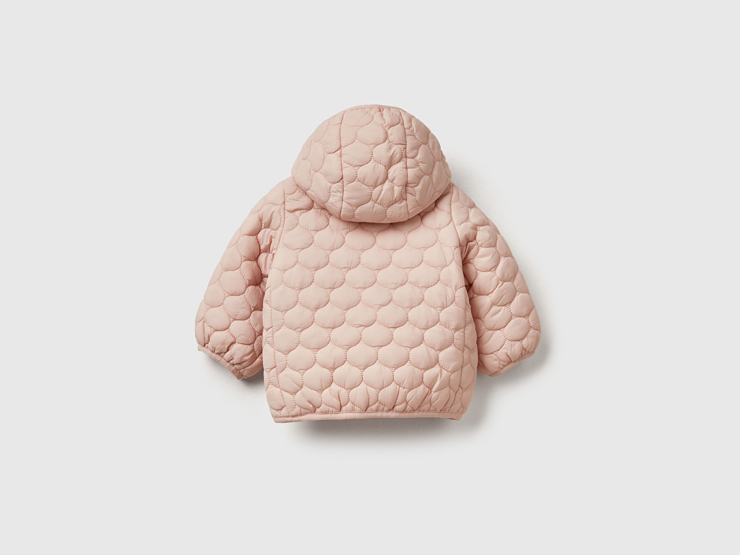 Benetton Bebek Toz Pembe Tavşan İşlemeli Kapitone Çıtçıtlı Kapüşonlu Ceket