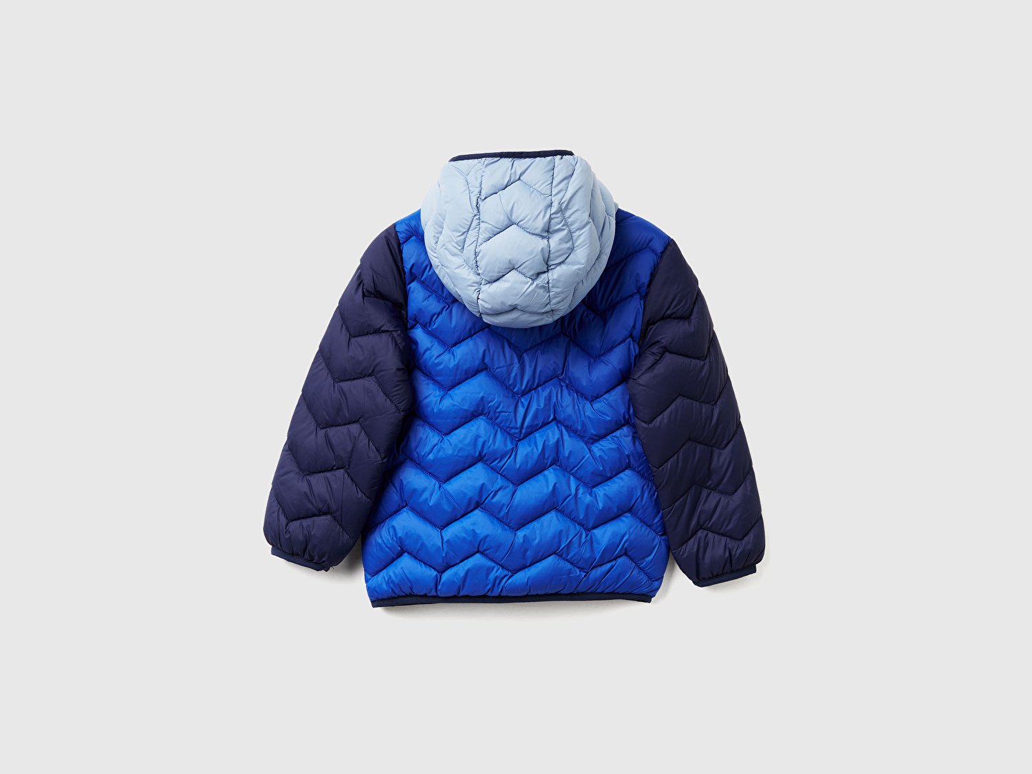 Benetton Erkek Bebek Mavi Logo Detaylı Kapüşonlu Mevsimlik İnce Mont