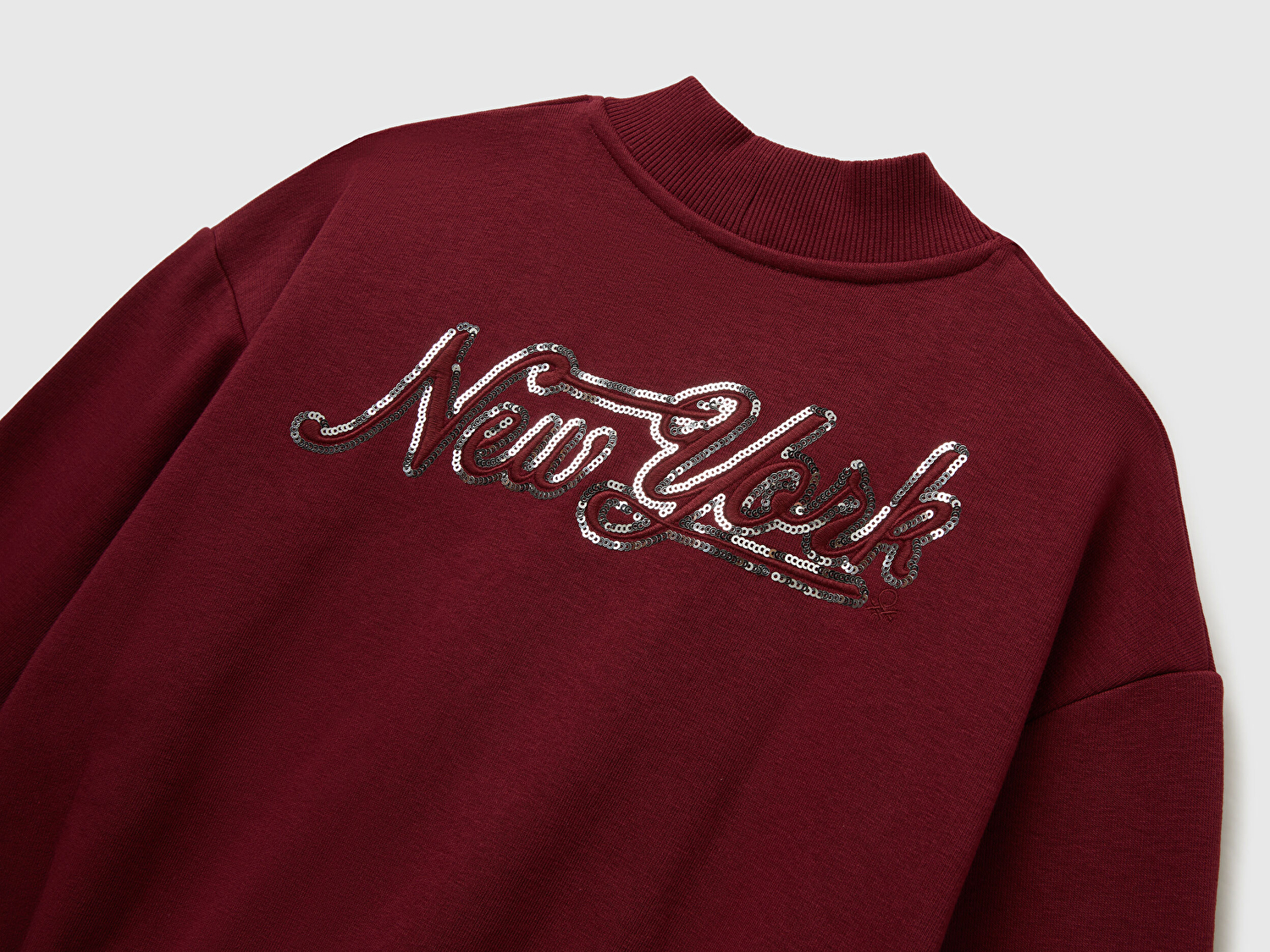 Benetton Kız Çocuk Bordo Payet İşlemeli Ucu Çizgili Sweatshirt Hırka