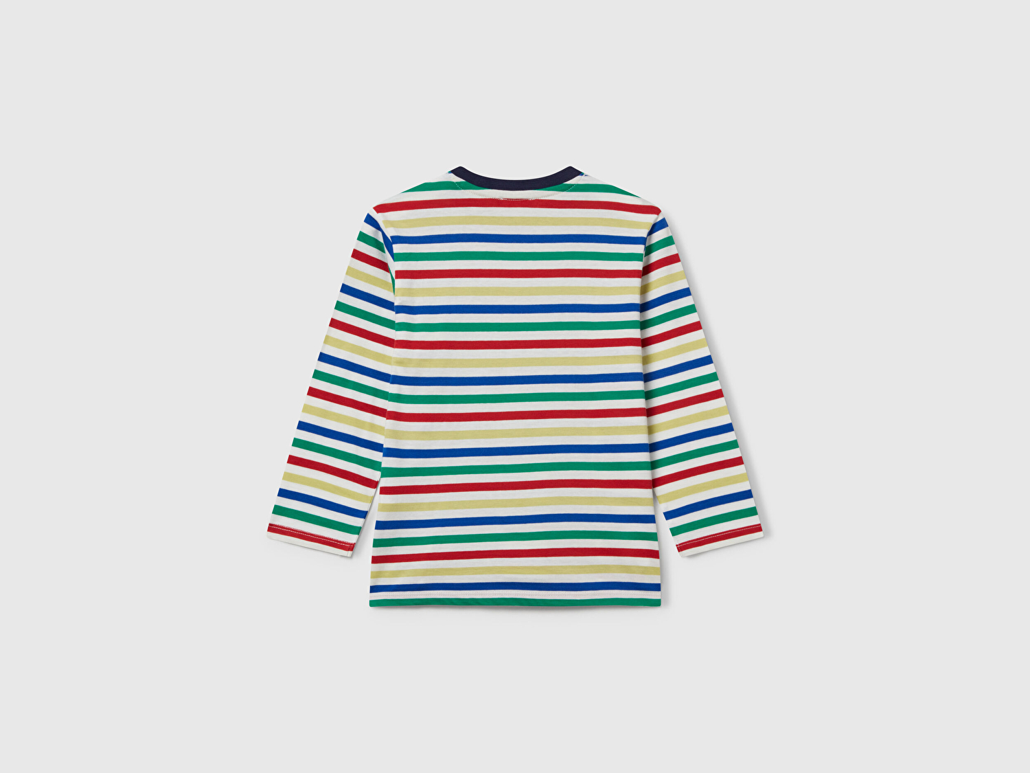 Benetton Erkek Bebek Beyaz Mix Çizgi Desenli Uzun Kollu Bisiklet Yaka Regular Fit T-shirt