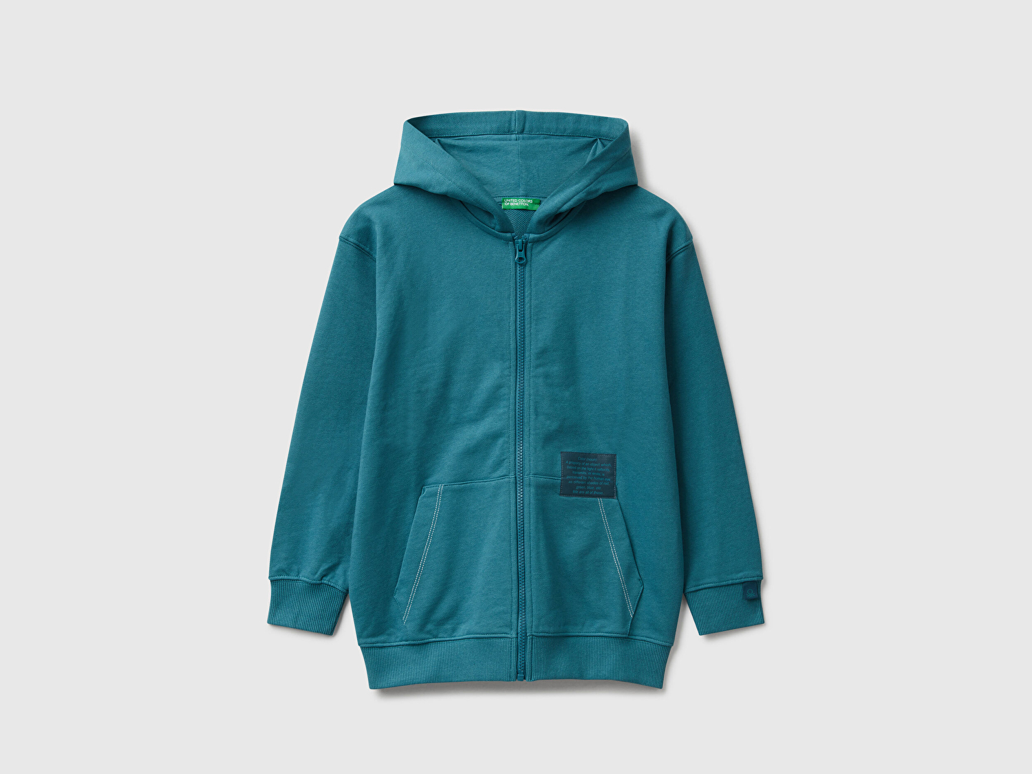 Benetton Erkek Çocuk Petrol Mavisi Logolu Etiket Detaylı Fermuarlı Kapüşonlu Sweatshirt
