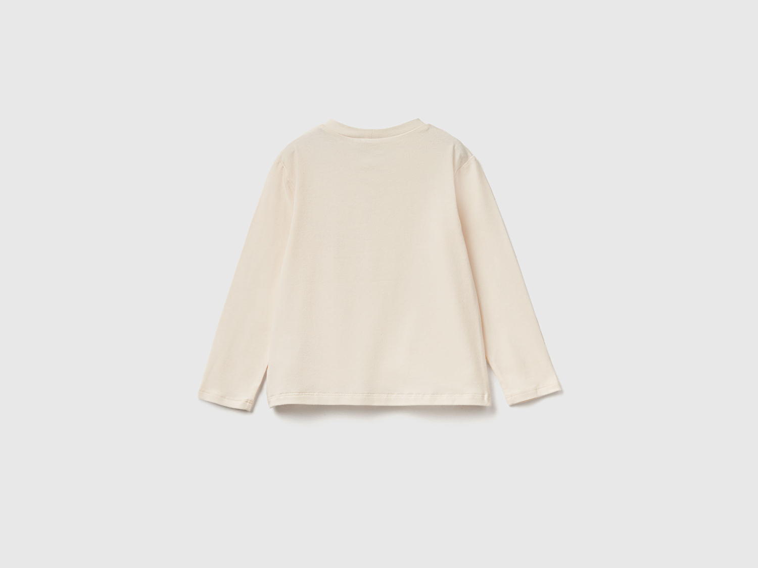 Benetton Kız Bebek Ekru Önü Tül Aplikeli Uzun Kollu T-shirt